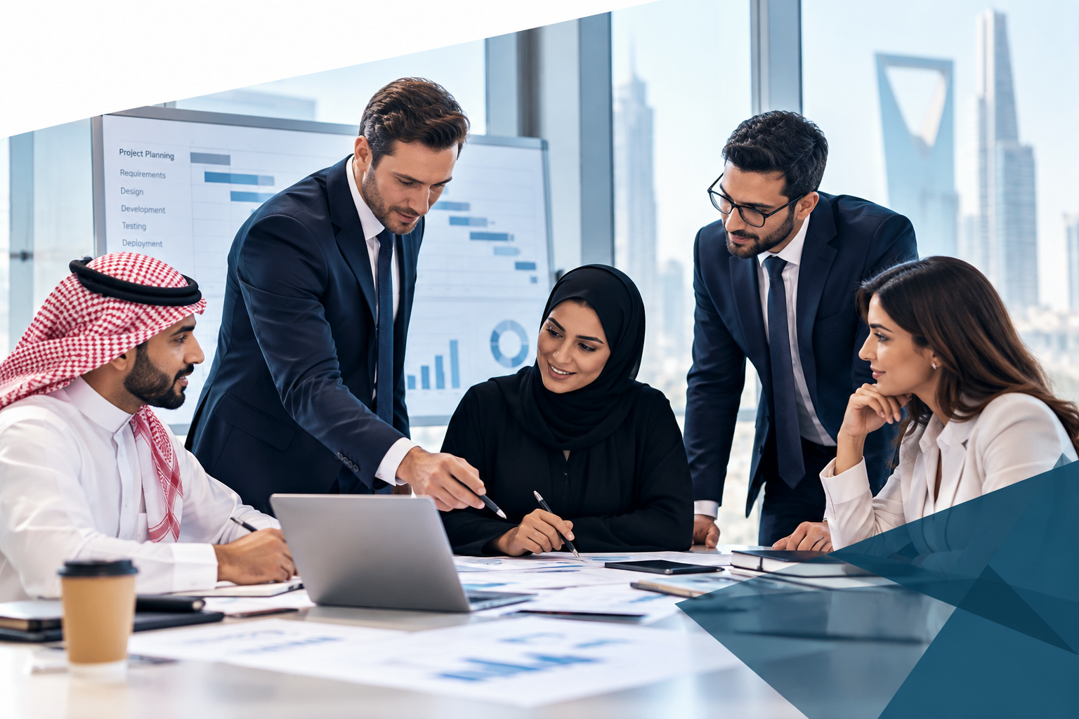 Business professionals planning market entry and localization in Saudi Arabia